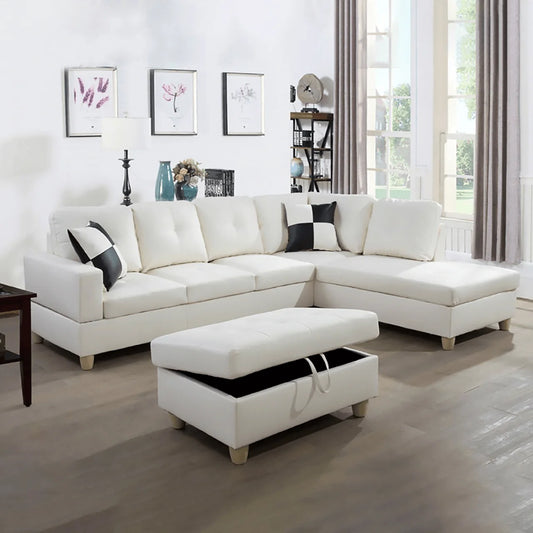 Convertible Sectional Sofa, L Shaped Couch for Small Space Living Room, White(Without Ottoman)