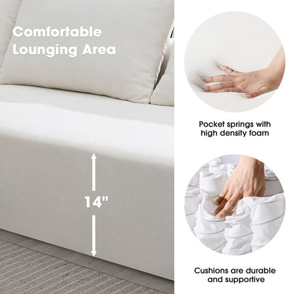 Convertible Modular Sectional Sofa L Shaped Reversible Couch Chenille Sleeper Combination Sofa for Living Room,Cream(No Metal Frame,Foam + Pocket Spring Fill)