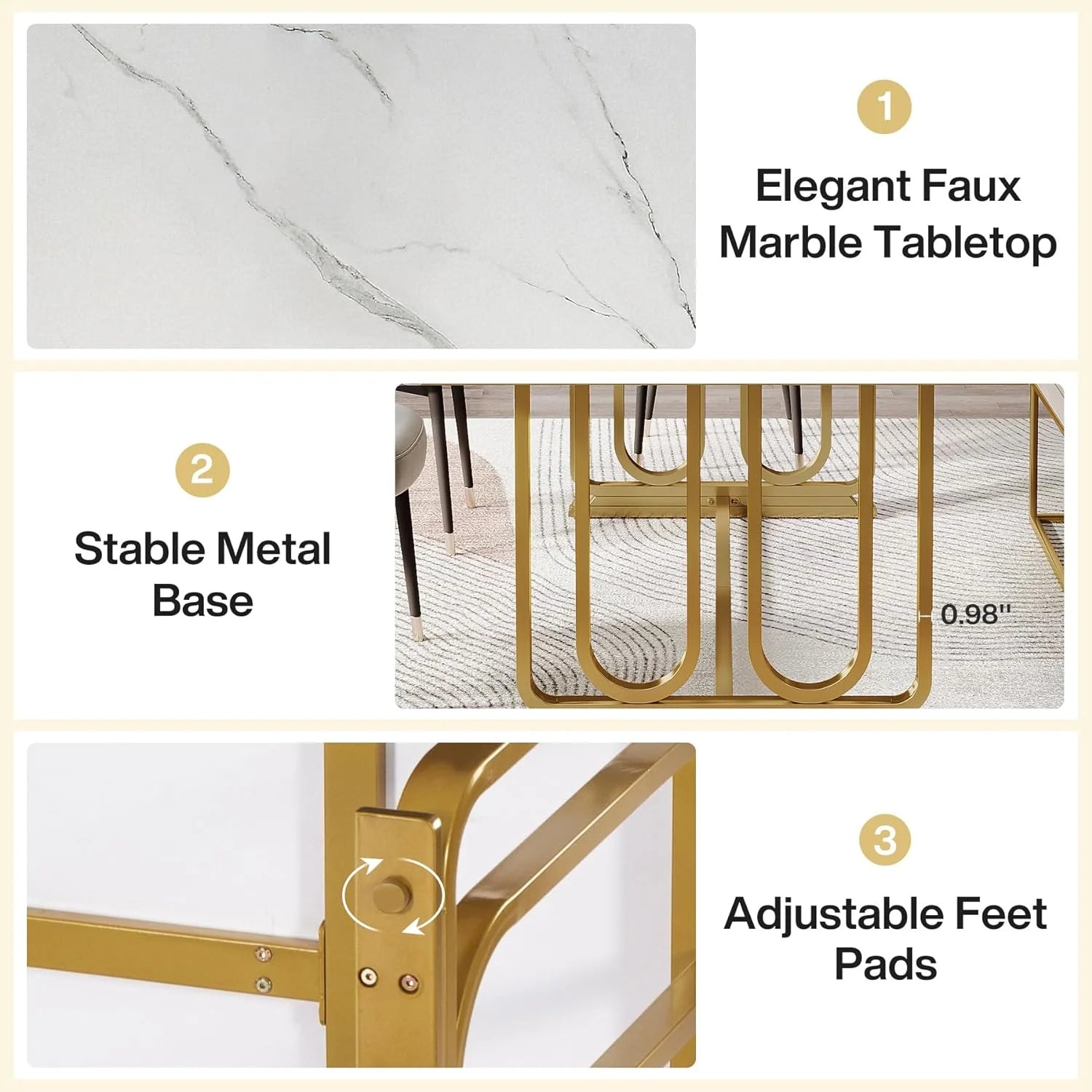 Luxury Faux Marble Table, 70.87" Rectangle Dining Table for 6-8, Golden Metal Legs