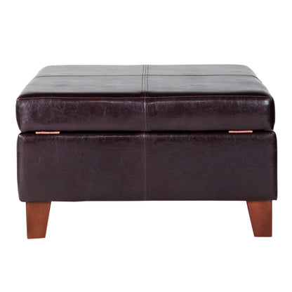 Transitional Faux Leather Storage Ottoman in Brown Finish