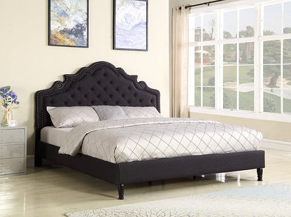 Homelife Premiere Classics 51" Tall Platform Bed with Cloth Headboard and Slats - King (Black Linen)