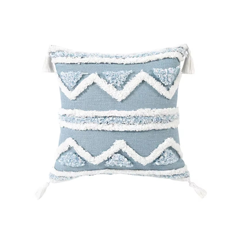 New Blue Geometric Tufted Pillowcase with Long Waist Pillowcase Bedroom Sofa Double Pillow Baby Pillows Cute Pillow 30X100Cm