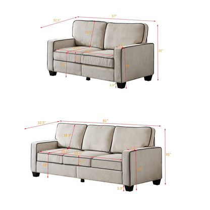 81'' Upholstered Sofa with Loveseat Storage