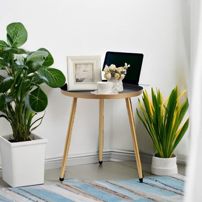 Side Table: End Table for Any Room - round Side Tables for Small Spaces - Black Top with 3 Gold Legged