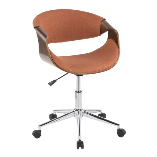 Indoor Home Office Furniture Curvo Mid-Century Modern Office Chair in Walnut Wood and Orange Fabric