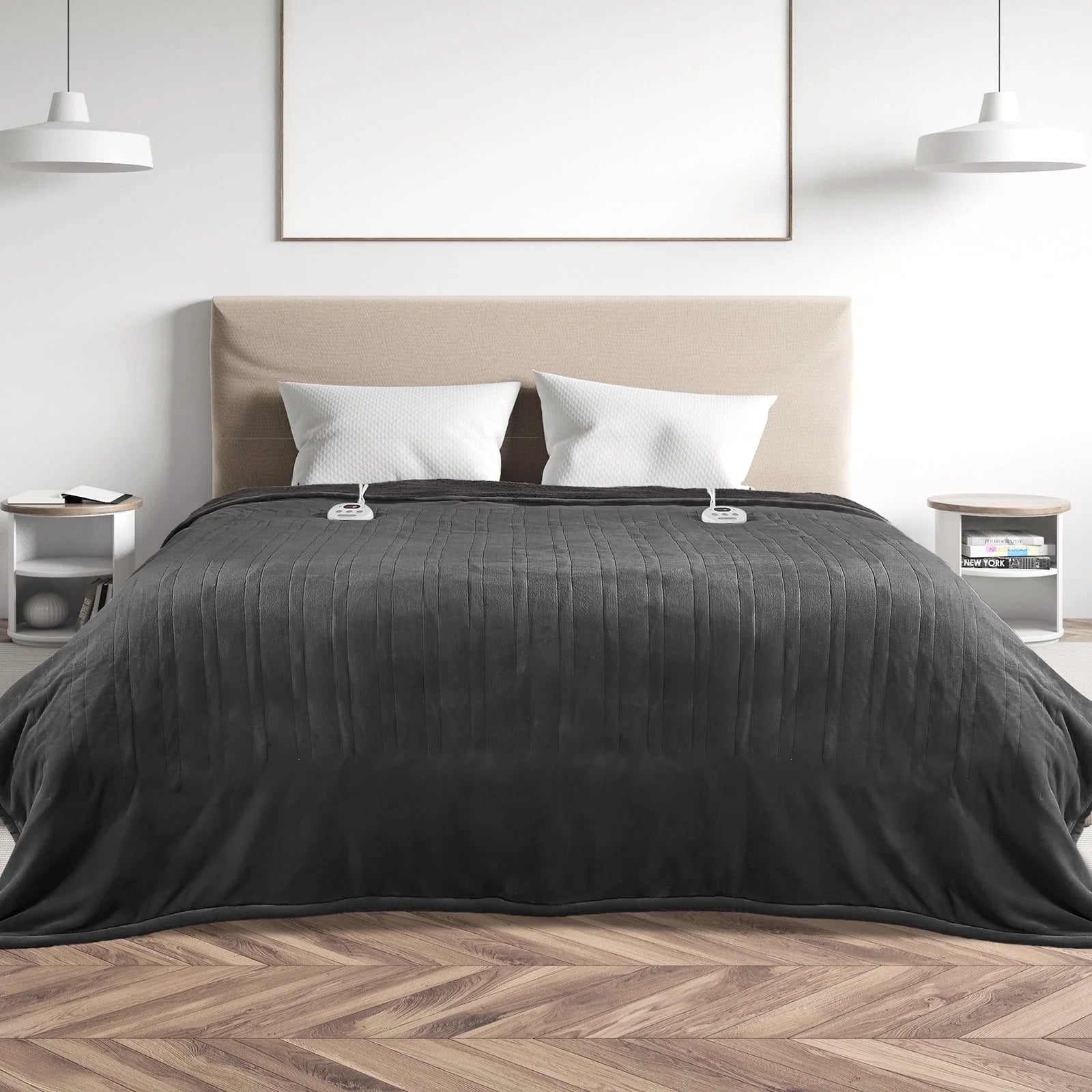 Luxurious Queen Size Electric Heated Blanket - Fast Heating, Dual Controllers, 10 Levels & Timers, Preheat Function, Machine Washable - Cozy Gray