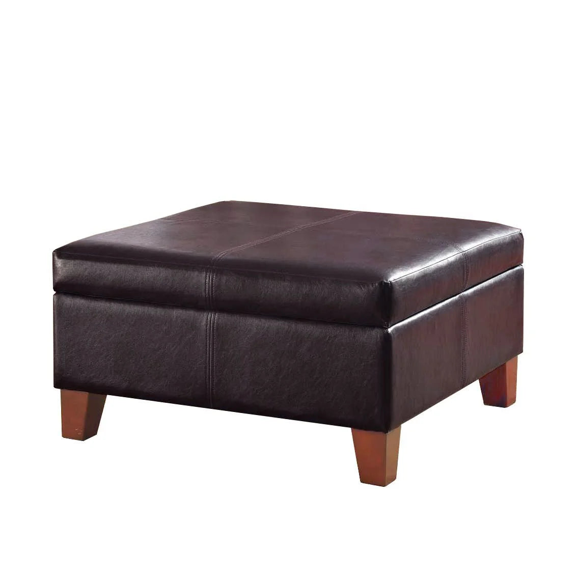 Transitional Faux Leather Storage Ottoman in Brown Finish