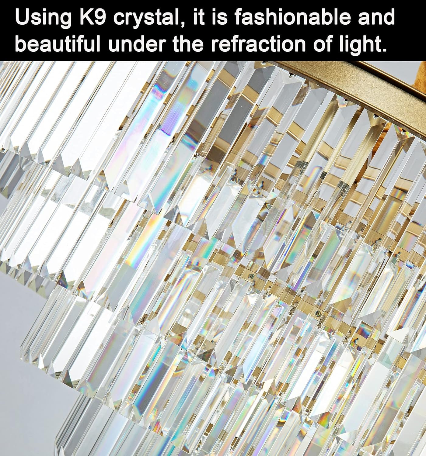 Gold Modern Crystal Chandelier Lighting K9 Crystal round Chandelier Hanging Ceiling Light Fixture 4-Tier Contemporary Crystal Pendant Light for Dining Room Living Room Bedroom 23.6Inch