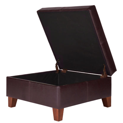 Transitional Faux Leather Storage Ottoman in Brown Finish