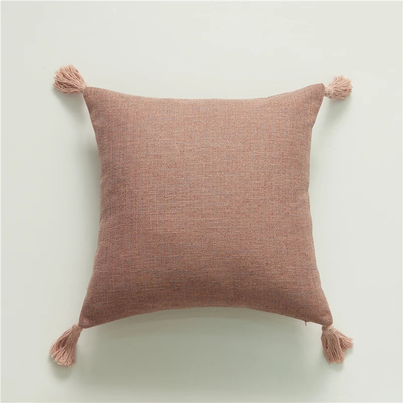 Linen Pilllow Cover with Tassels Soft Cushion Cover for Living Room Pillowcase 45*45 Decorative Pillows Nordic Home Decor