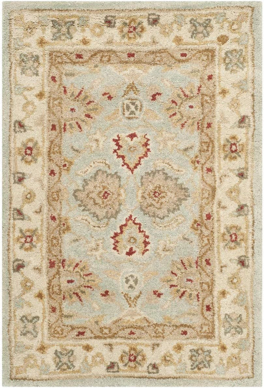 Antiquity Collection 2' X 3' Grey Blue / Beige AT822A Handmade Traditional Oriental Premium Wool Accent Rug
