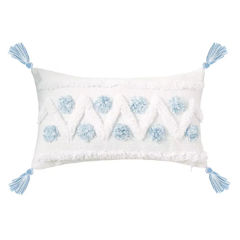 New Blue Geometric Tufted Pillowcase with Long Waist Pillowcase Bedroom Sofa Double Pillow Baby Pillows Cute Pillow 30X100Cm