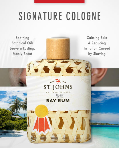 Bay Rum Aftershave and Cologne | Made with Bay Leaves from the Virgin Islands | Bay Leaf after Shave Fragrance for Men | (4 Oz Splash Bottle)
