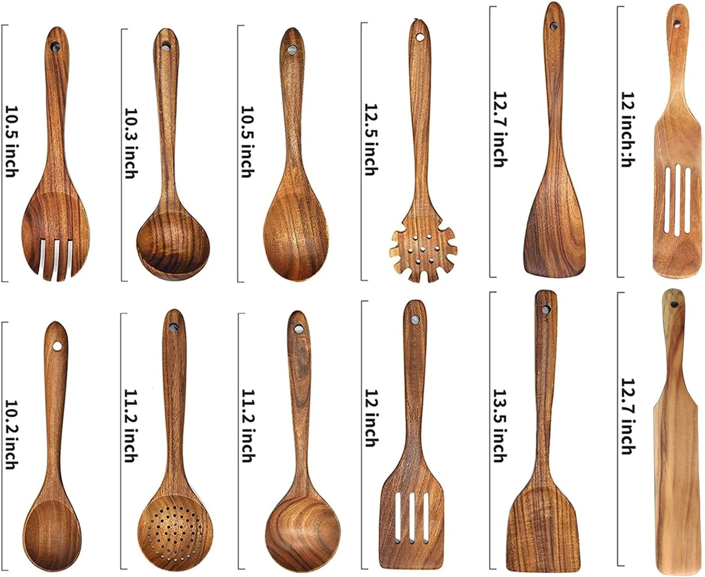 Wooden Kitchen Utensils Set (12 Pack)