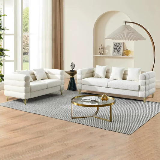 Luxury Teddy Sofa Set, Modern Decor Furniture Sectional Sofa, 3 Seater Couch and Loveseat with 5 Pillows for Living Room