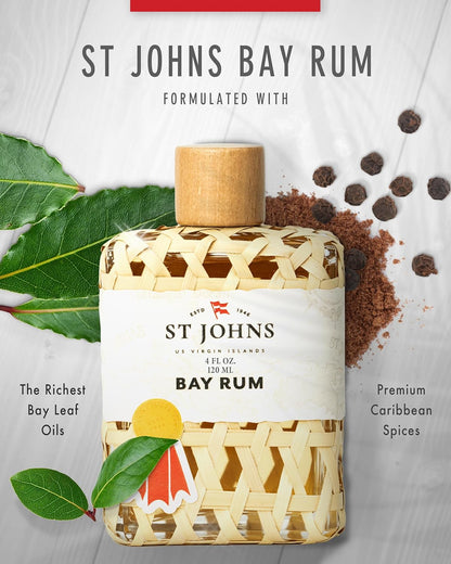 Bay Rum Aftershave and Cologne | Made with Bay Leaves from the Virgin Islands | Bay Leaf after Shave Fragrance for Men | (4 Oz Splash Bottle)