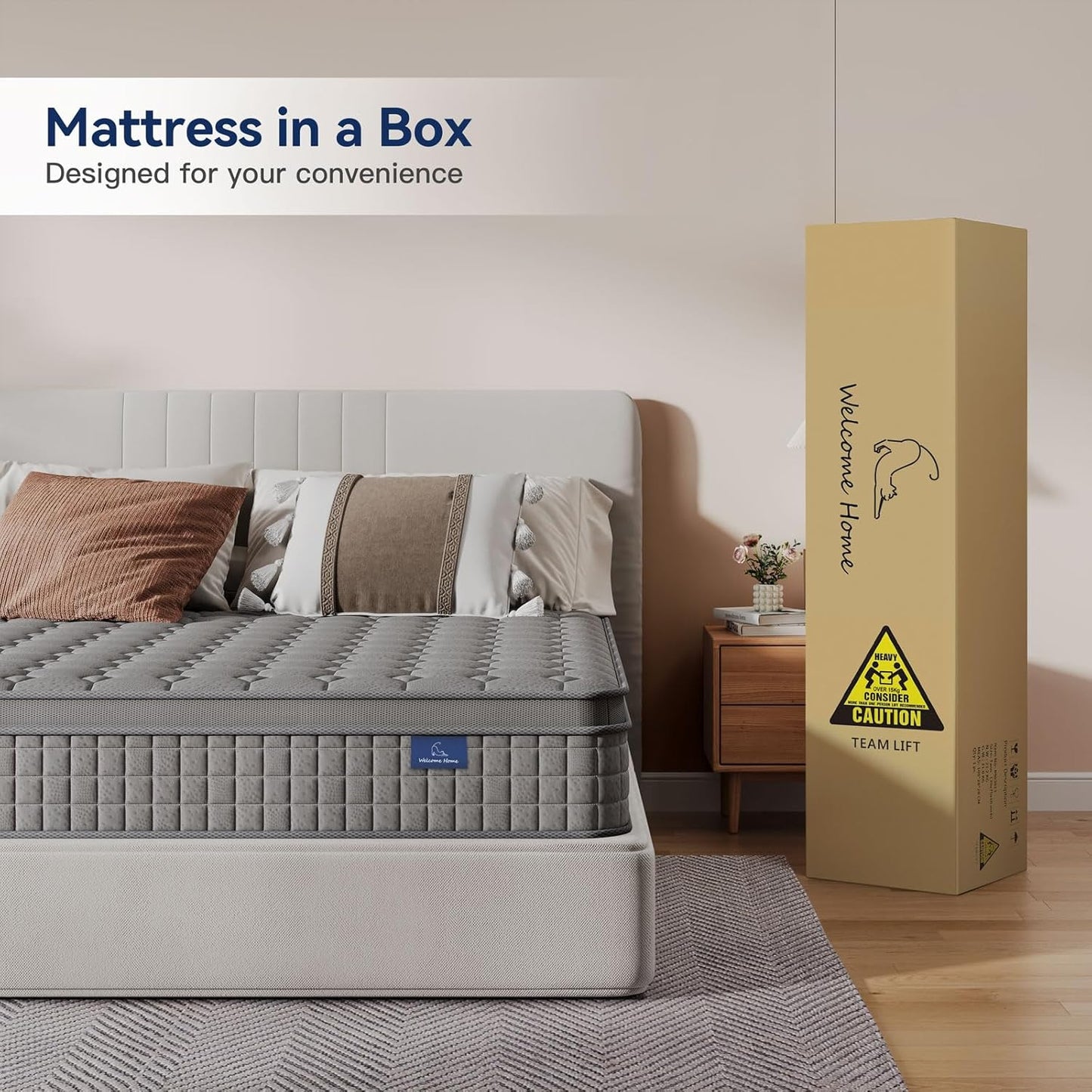 12 Inch Multilayer Hybrid King Mattress - Multiple Sizes & Styles Available, Ergonomic Design with Memory Foam and Pocket Spring, Medium Firm Feel, Grey