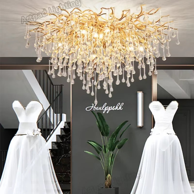 Modern Branch Crystal Chandeliers Gold Luxury Lighting Chandelier for Bedroom Dining Living Room Kitchen Light