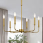 Farmhouse Chandelier Brushed Brass Metal 6-Light Candle Pendant Light Fixture with Adjustable Chain Hang Lighting for Dining Room, Bedroom, Kitchen, Living Room, Foyer, Entryway