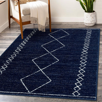 Daphnes Navy 5X7 Boho Moroccan Geometric Area Rug 2735