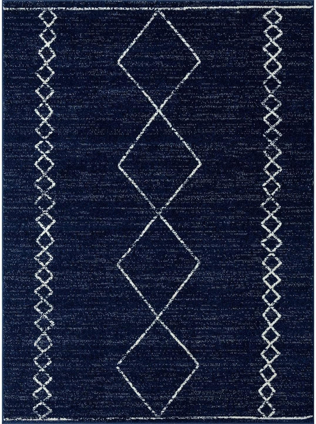 Daphnes Navy 5X7 Boho Moroccan Geometric Area Rug 2735