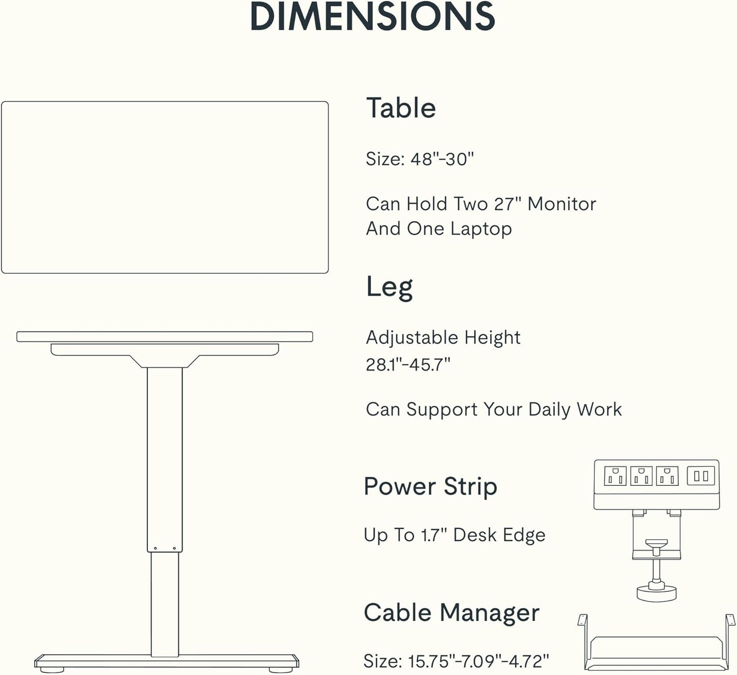 EN2 Whole-Piece Standing Desk with Clamp Power Strip, 48 X 30'' Height Adjustable Electric Stand up Desk with Cable Management (Gray Frame + Mahogany Top, 2 Packages)