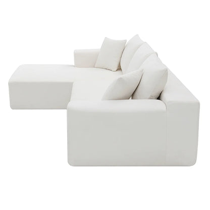 Convertible Modular Sectional Sofa L Shaped Reversible Couch Chenille Sleeper Combination Sofa for Living Room,Cream(No Metal Frame,Foam + Pocket Spring Fill)