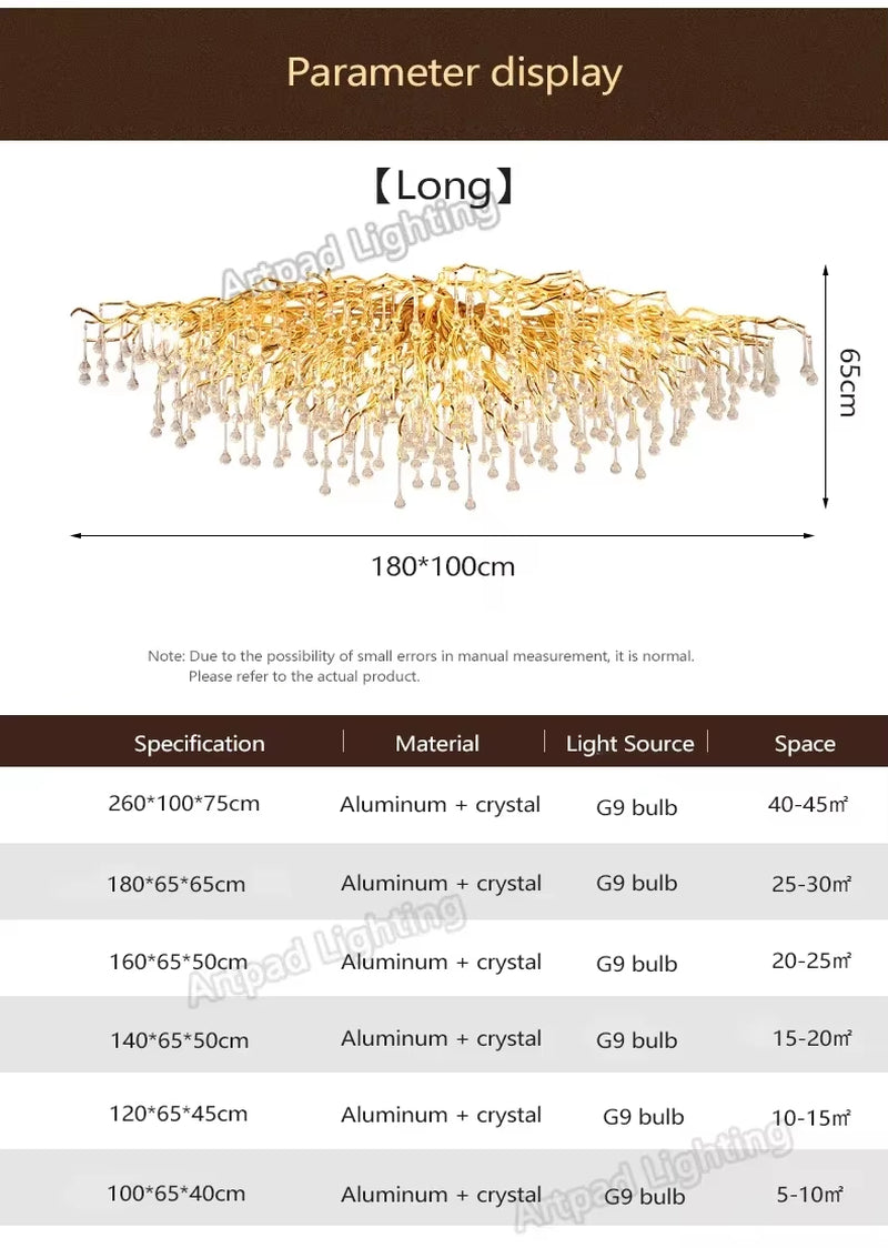 Modern Branch Crystal Chandeliers Gold Luxury Lighting Chandelier for Bedroom Dining Living Room Kitchen Light