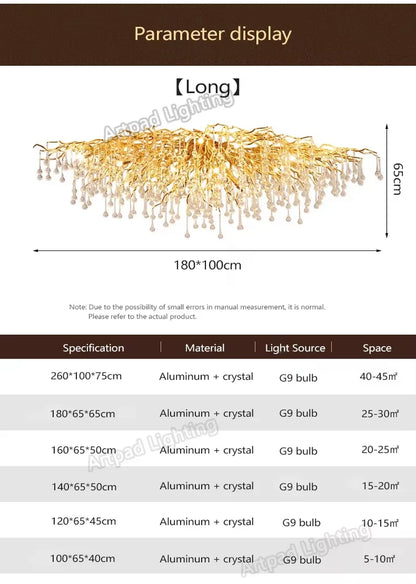 Modern Branch Crystal Chandeliers Gold Luxury Lighting Chandelier for Bedroom Dining Living Room Kitchen Light