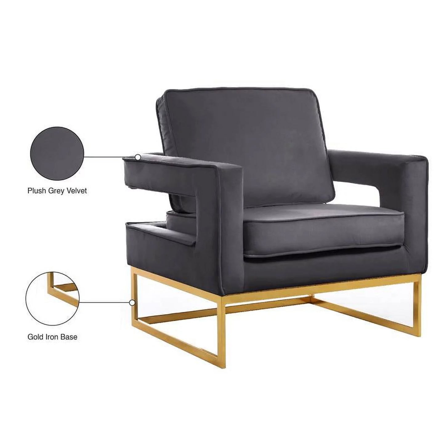 Noah Gray Velvet Accent Chair with Gold Iron Base