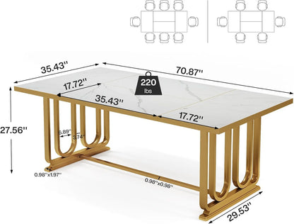 Luxury Faux Marble Table, 70.87" Rectangle Dining Table for 6-8, Golden Metal Legs