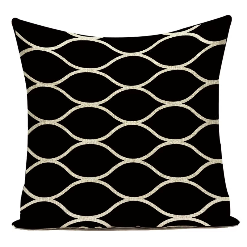 Black White Decorative Throw Pillows Case Geometric Sofa Cushion Cover Polyester Pillowcase Cover for Sofa Home Bedroom