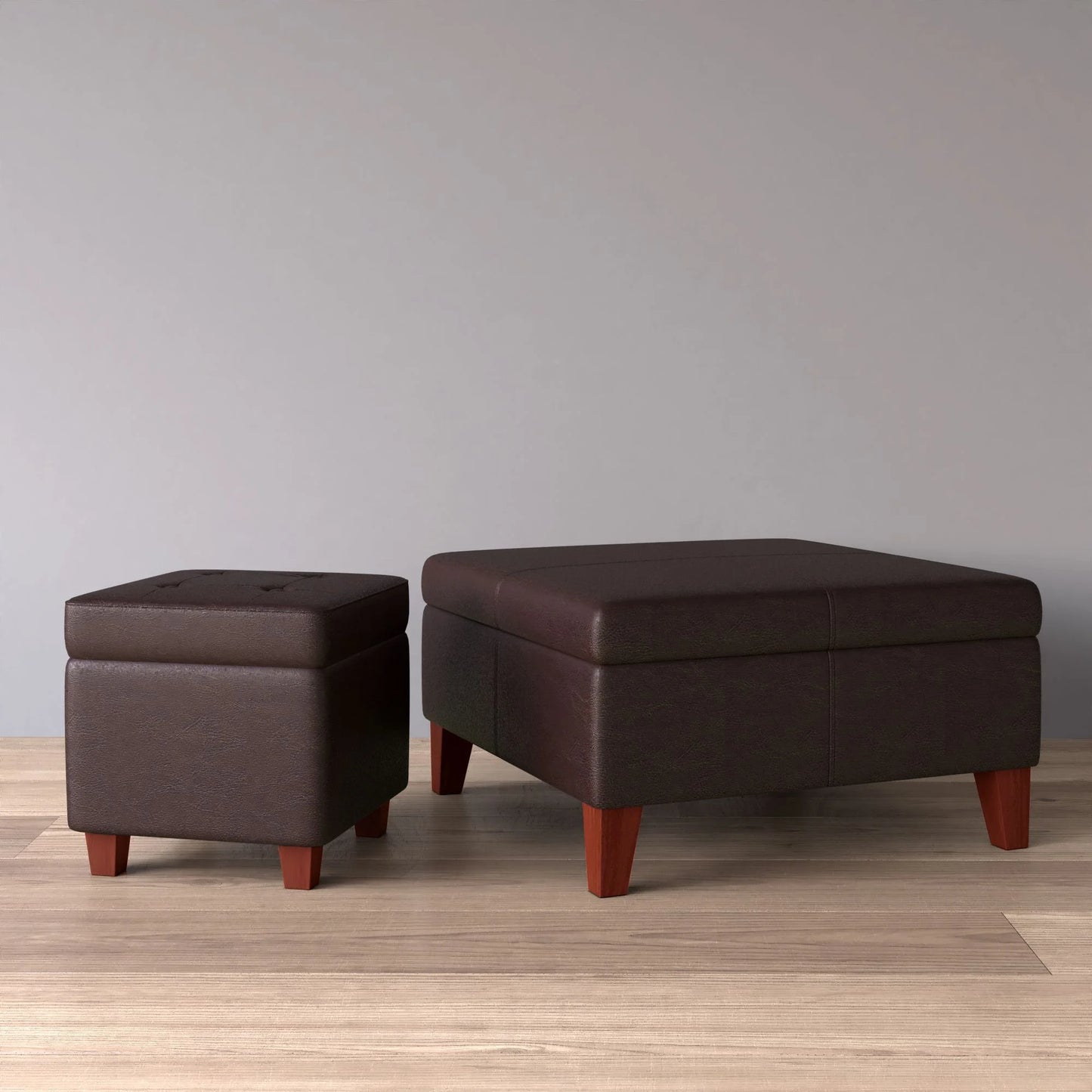 Transitional Faux Leather Storage Ottoman in Brown Finish