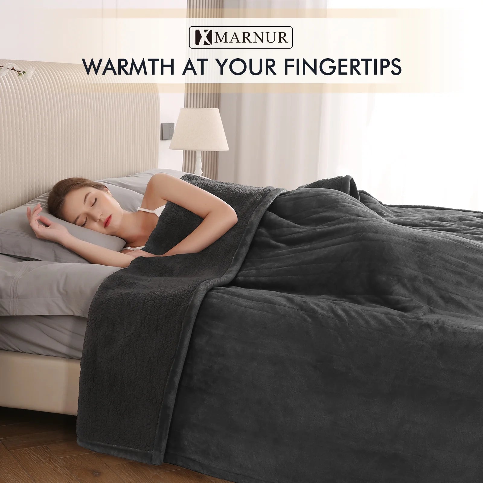 Luxurious Queen Size Electric Heated Blanket - Fast Heating, Dual Controllers, 10 Levels & Timers, Preheat Function, Machine Washable - Cozy Gray