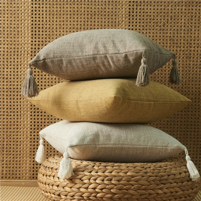 Linen Pilllow Cover with Tassels Soft Cushion Cover for Living Room Pillowcase 45*45 Decorative Pillows Nordic Home Decor