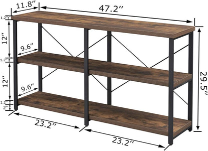 Rustic Entryway Tables, Industrial Console Table for Living Room, 3-Tier Long Sofa Table with Storage Shelves, 47 Inch Rustic Brown