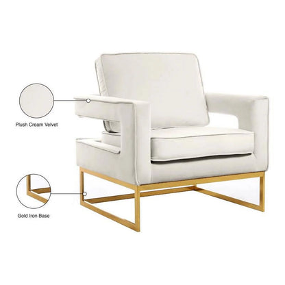 Noah Cream Velvet Accent Chair with Gold Iron Base