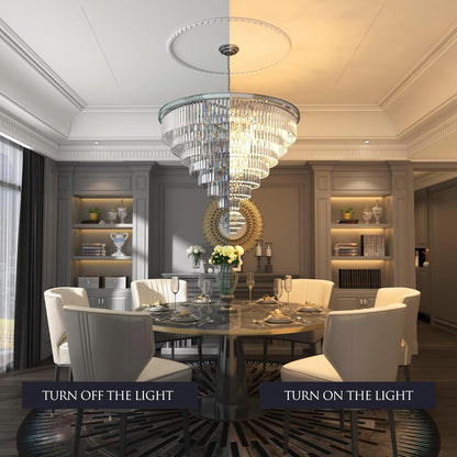 Luxury Crystal Chrome Chandelier Lighting Modern Contemporary Chandeliers Pendant Ceiling Lamp Light Fixture 7-Tier for Dining Room Living Room Hotel Showroom (24 Lights) W39.4