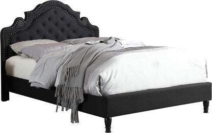 Homelife Premiere Classics 51" Tall Platform Bed with Cloth Headboard and Slats - King (Black Linen)