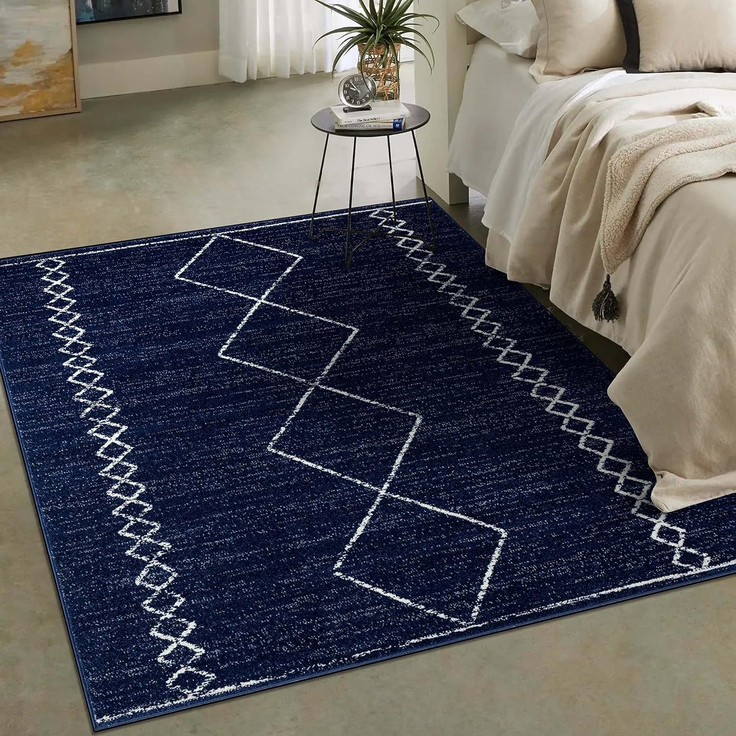 Daphnes Navy 5X7 Boho Moroccan Geometric Area Rug 2735
