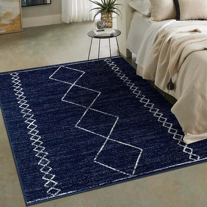Daphnes Navy 5X7 Boho Moroccan Geometric Area Rug 2735