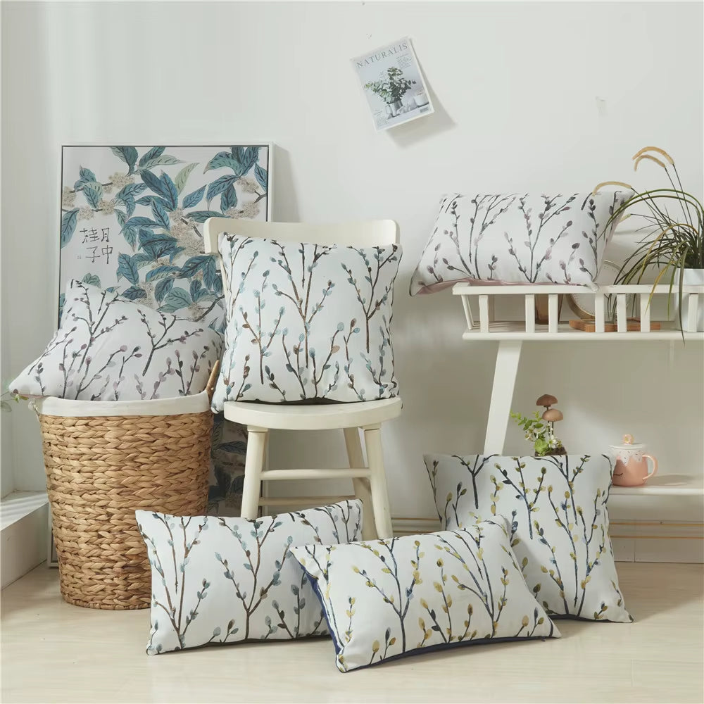 Country Style Floral Twigs Embroidery Pillowcase 30X50/45X45CM Nordic Simple Cushion Covers Sofa Seat Throw Pillows Decor Home