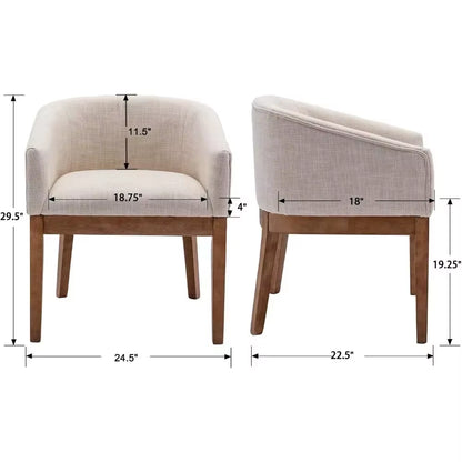 Dining Chairs Set of 2, Linen Upholstered Kitchen Dining Room Chairs, Curved Backrest Dining Chairs with Wood Legs