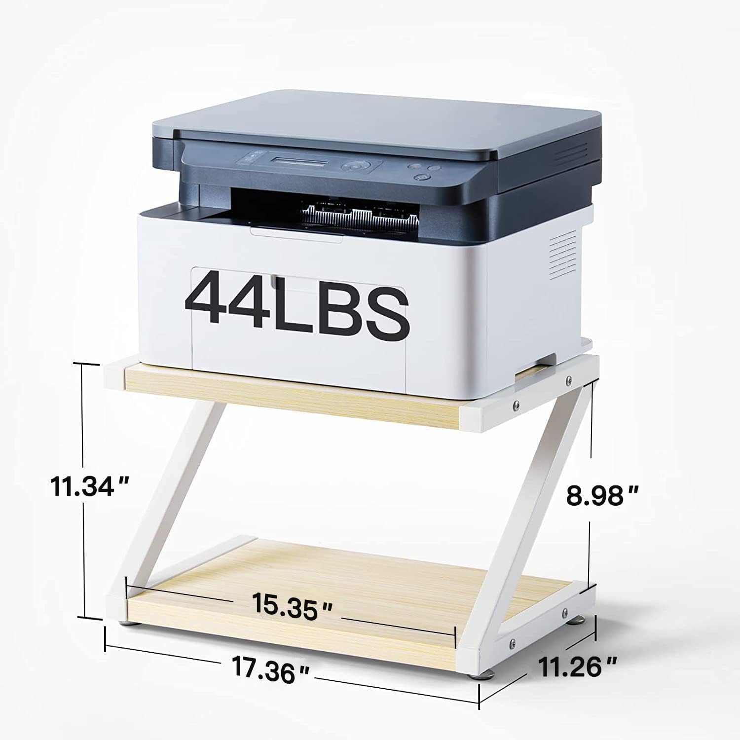 Printer Stand, Desktop Printer Stand with 2 Tier Wood Storage Shelves, Printer Stand for Desk, Multi-Purpose Desk Organizer for Fax Machine, Scanner, Files, Books