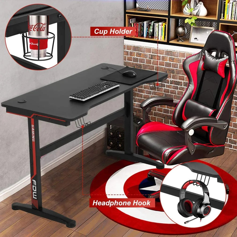 Gaming Desk Computer Desk Home Office Desk with Cup Holder Headphone Hook