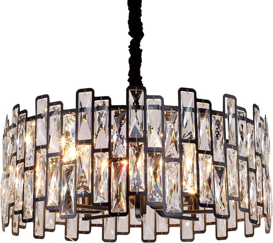 Crystal Chandeliers Modern Luxury K9 Crystal Lighting Fixture Ceiling Lights with E12 Diameter 23.62 Inch 12-Lights for Living Dining Room Bedroom Kitchen Matte Black Lighting Fixtures