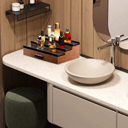 Wooden Cologne Organizer for Men 3 Tier Perfume Organizer Shelf with Drawer Cologne Display and Storage Risers Great Gift for Man Walnut Black