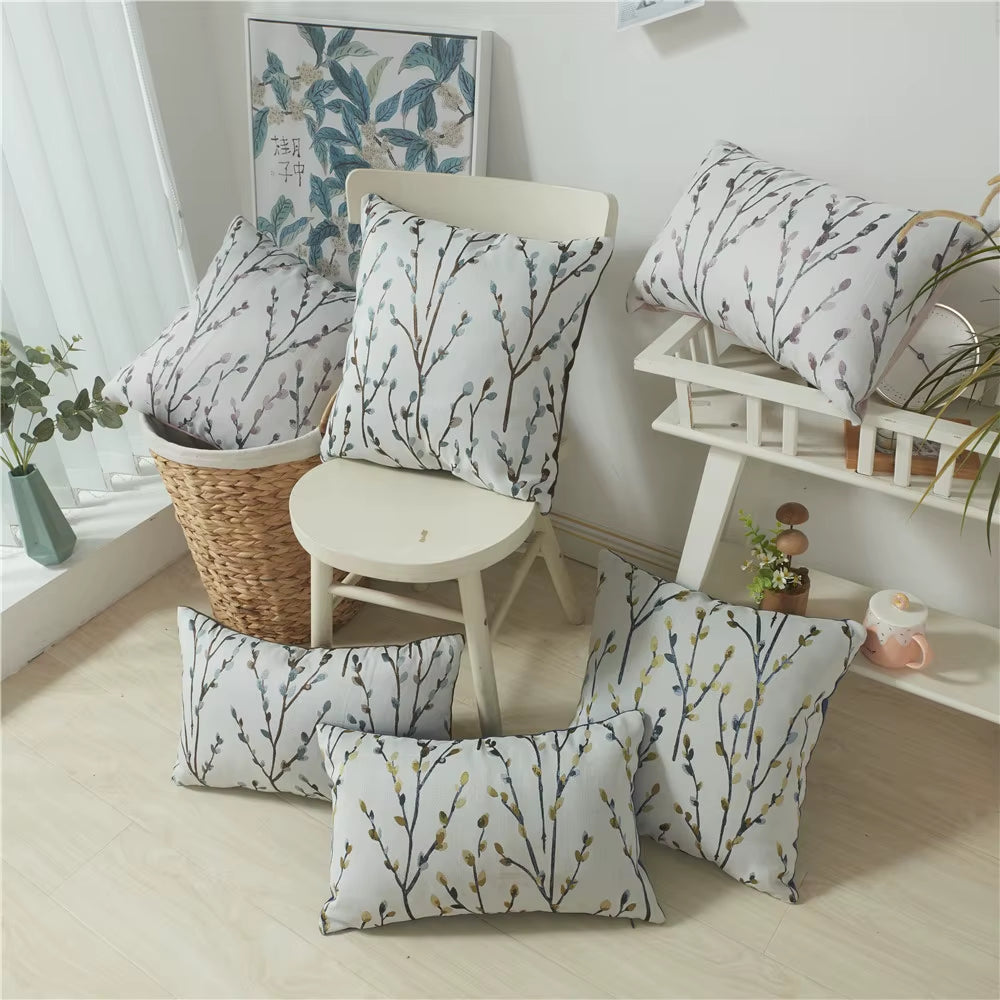 Country Style Floral Twigs Embroidery Pillowcase 30X50/45X45CM Nordic Simple Cushion Covers Sofa Seat Throw Pillows Decor Home