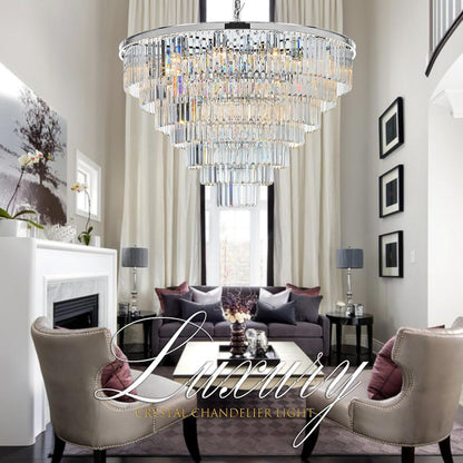 Luxury Crystal Chrome Chandelier Lighting Modern Contemporary Chandeliers Pendant Ceiling Lamp Light Fixture 7-Tier for Dining Room Living Room Hotel Showroom (24 Lights) W39.4