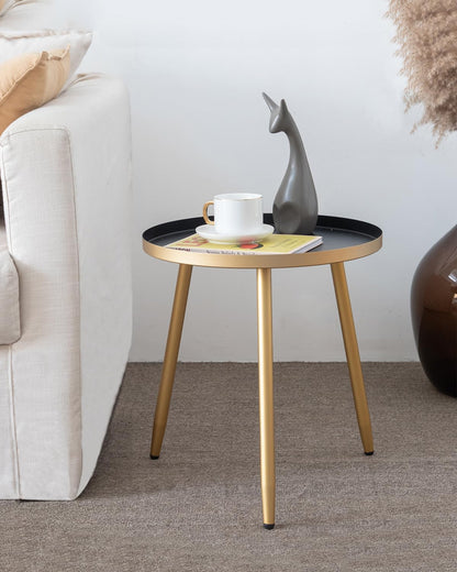 Side Table: End Table for Any Room - round Side Tables for Small Spaces - Black Top with 3 Gold Legged